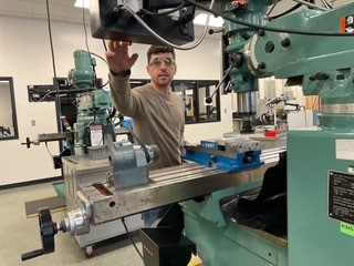 Brett Mader in the NCC Machine Tool Lab, Spring 2025